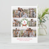 Elegant Monogram Krans Kerstmis Zes Foto Feestdagenkaart (Staand voorkant)