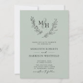 Elegant Monogram Krans Sage Bruiloft Kaart (Voorkant)