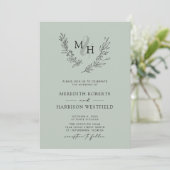 Elegant Monogram Krans Sage Bruiloft Kaart (Staand voorkant)