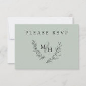 Elegant Monogram Krans Sage Bruiloft RSVP Kaartje (Voorkant)