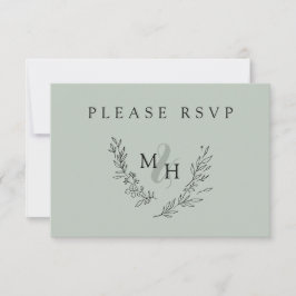 Elegant Monogram Krans Sage Bruiloft RSVP Kaartje
