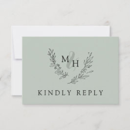 Elegant Monogram Krans Sage Bruiloft RSVP Kaartje