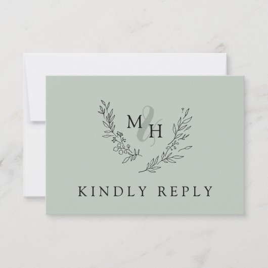 Elegant Monogram Krans Sage Bruiloft RSVP Kaartje (Voorkant)
