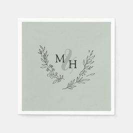 Elegant Monogram Krans Sage Bruiloft Servet