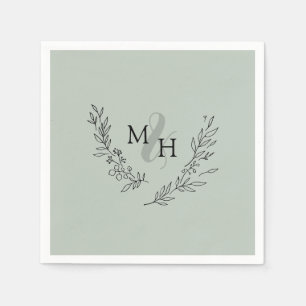 Elegant Monogram Krans Sage Bruiloft Servet