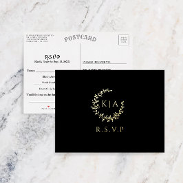 Elegant Monogram Krans Trouwen RSVP Real Folie Uitnodiging Briefkaart