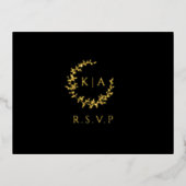 Elegant Monogram Krans Trouwen RSVP Real Folie Uitnodiging Briefkaart (Voorkant)