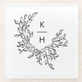 Elegant Monogram Krans Trouwpaar Glazen Onderzetter (Voorkant)