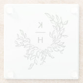 Elegant Monogram Krans Trouwpaar Glazen Onderzetter (Achterkant)