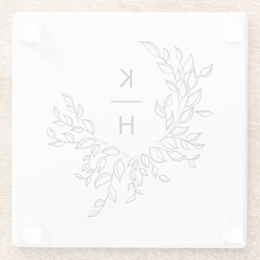 Elegant Monogram Krans Trouwpaar Glazen Onderzetter (Achterkant)