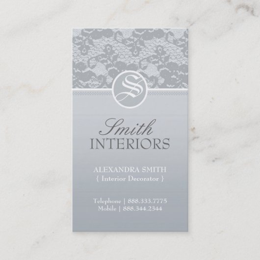 Elegant Monogram Lace Visitekaartjes (Voorkant)