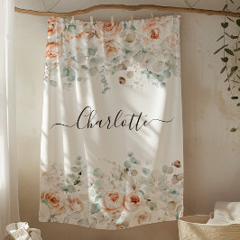 Elegant Monogram Landelijke Roos Bloemengroen Fleece Deken