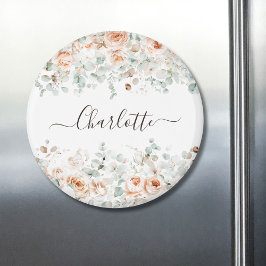 Elegant Monogram Landelijke Roos Bloemengroen Magneet