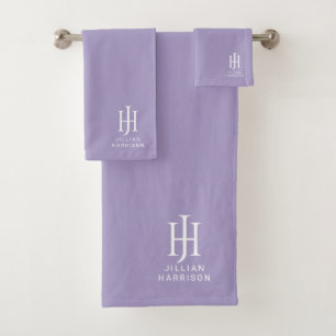 Elegant monogram lavendel bad handdoek