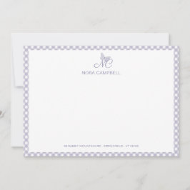 Elegant Monogram Lavendel Gingham Note Kaart Notitiekaartje