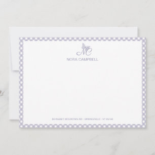 Elegant Monogram Lavendel Gingham Note Kaart Notitiekaartje