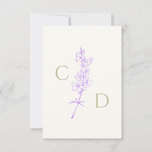 Elegant Monogram Lavendel Larkspur Bloemen Bedankkaart (Voorkant)