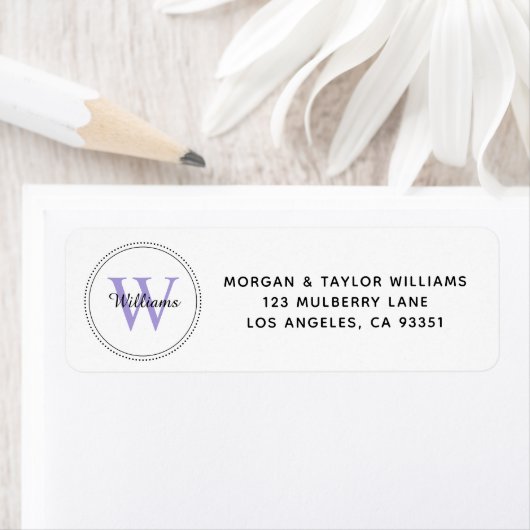 Elegant Monogram Lavendel Retouradres Etiket (Insitu)