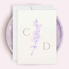 Elegant Monogram Lavendel Ridderspoor Bloemmotief Bedankkaart