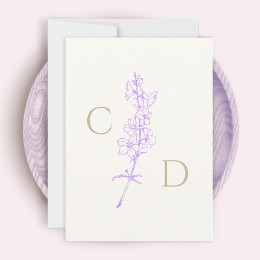 Elegant Monogram Lavendel Ridderspoor Bloemmotief Bedankkaart