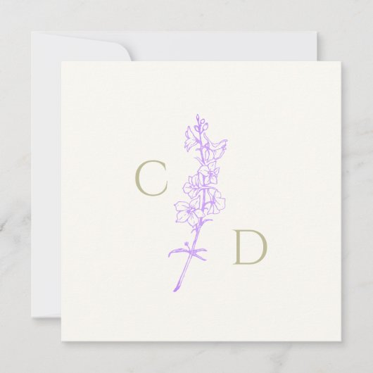 Elegant Monogram Lavendel Ridderspoor Bloemmotief Kaart (Voorkant)