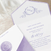Elegant Monogram Lavender Lila Waterverf Wedding All In One Uitnodiging