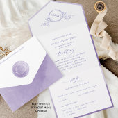 Elegant Monogram Lavender Lila Waterverf Wedding All In One Uitnodiging