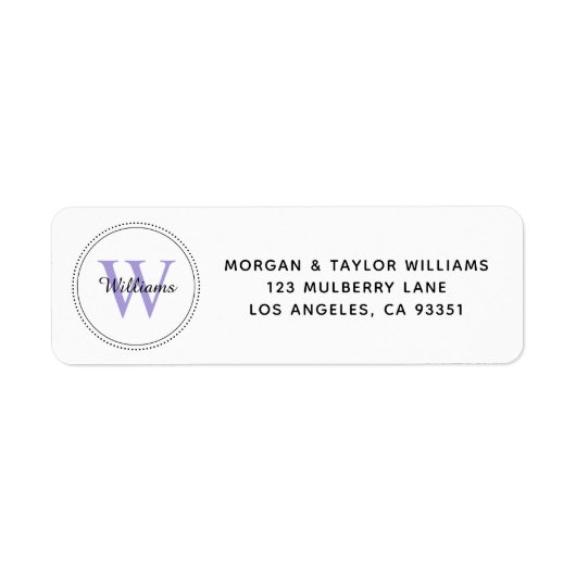 Elegant Monogram Lavender Return Address Etiket (Voorkant)