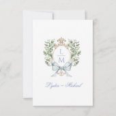 Elegant Monogram Leaf Crest w / Bow RSVP-kaart Bedankkaart (Achterkant)