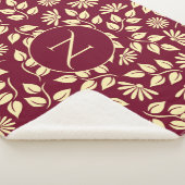 Elegant Monogram Leaf Daisy Pattern Burgundy Bath Sherpa Deken (3/4)