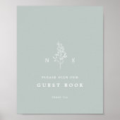 Elegant Monogram Leaf Sage Gastenboek Trouwbord Poster (Voorkant)