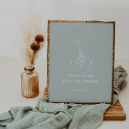 Elegant Monogram Leaf Sage Gastenboek Trouwbord Poster