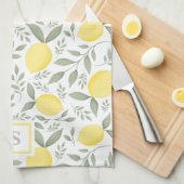 Elegant  monogram Lemons en Leaves Pattern Theedoek (Quarter Fold)