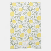 Elegant  monogram Lemons en Leaves Pattern Theedoek (Verticaal)