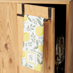 Elegant  monogram Lemons en Leaves Pattern Theedoek