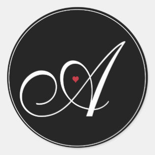 Elegant Monogram Letter A met hart Ronde Sticker