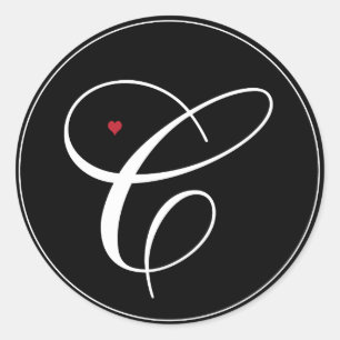 Elegant Monogram Letter C met hart Ronde Sticker