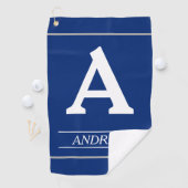 Elegant, Monogram Letter en Name Blue Golf Towel Golfhanddoek (Insitu)
