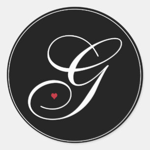 Elegant Monogram Letter G met hart Ronde Sticker