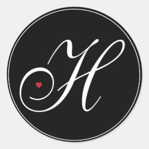 Elegant Monogram Letter H met hart Ronde Sticker