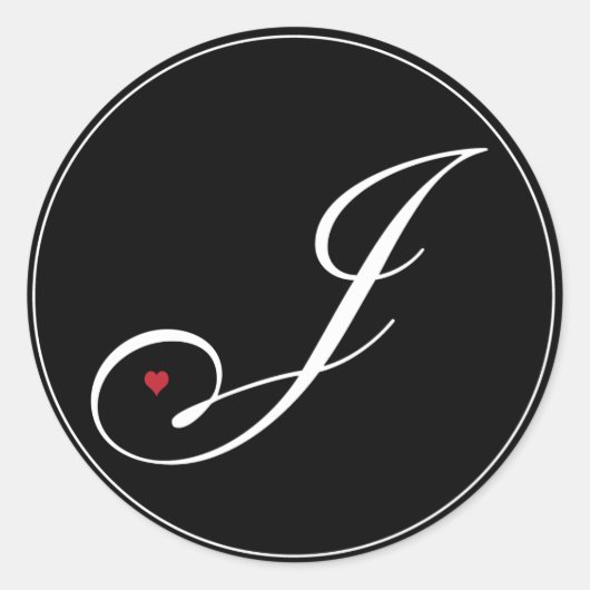 Elegant Monogram Letter J met hart Ronde Sticker (Voorkant)