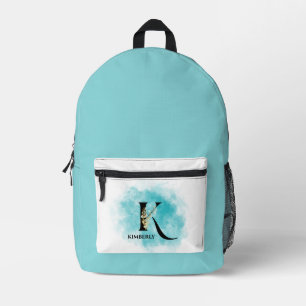 Elegant monogram letter K Blauwgroen gouden bloem Bedrukte Rugzak
