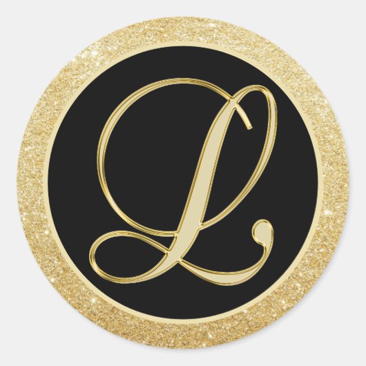 Elegant Monogram Letter L Black Gold Glitter Seals Ronde Sticker (Voorkant)