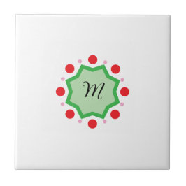 Elegant Monogram Letter M – Green Emblem with Red Tegeltje