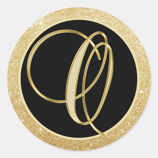 Elegant Monogram Letter of Black Gold Glitter Seal Ronde Sticker (Voorkant)