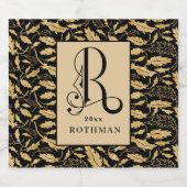 Elegant Monogram Letter R, Black & Gold Leaf Likeurfles Etiket (Enkel label)