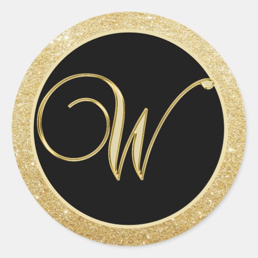 Elegant Monogram Letter W Zwart Goud Glitter Seals Ronde Sticker (Voorkant)