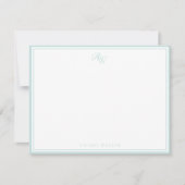 Elegant Monogram Lichtblauw Twee Rand Notitiekaartje (Voorkant)