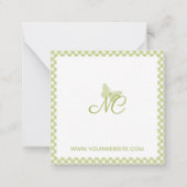 Elegant Monogram Lichtgroene Gingham gepersonalise Notitiekaartje (Achterkant)