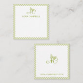 Elegant Monogram Lichtgroene Gingham gepersonalise Notitiekaartje (Voorkant / Achterkant)